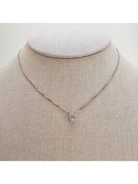 1CT Round Brilliant Cut CZ Solitaire Pendant VTG Sterling Silver 18- 20" Chain